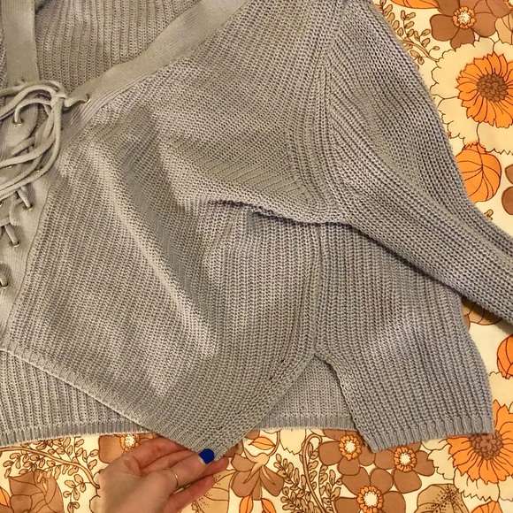 Light Blue Lace-Up Sweater - Picture 3 of 3
